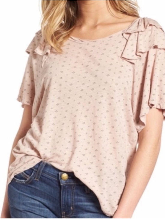 Current/Elliott Tops - Current Elliott Ruffle Short Sleeve Top in Blush Pink